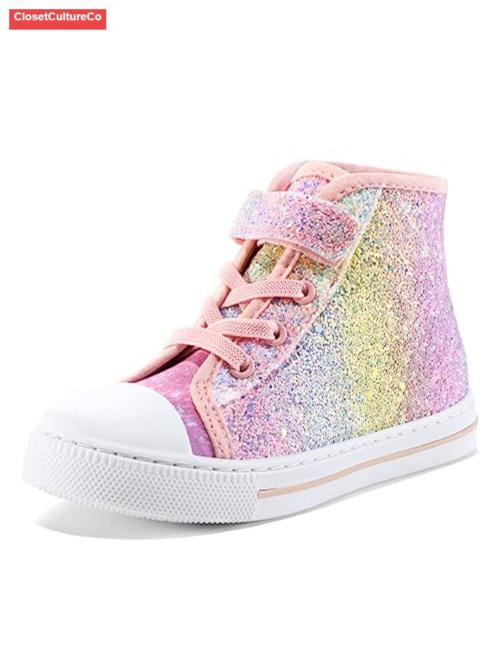 Toddler Girls High Top Sneakers Canvas Hook and Loop Glitter